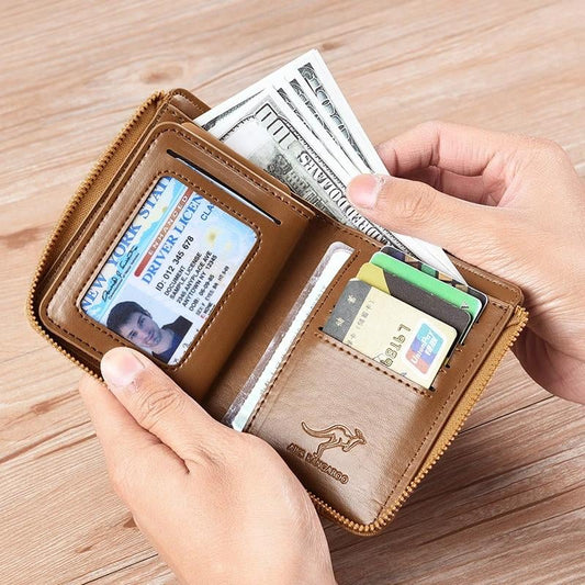 (š2025 New Year Hot Saleš)Men Wallet Zipper Genuine Leather Purse ( RFID PROTECTED )