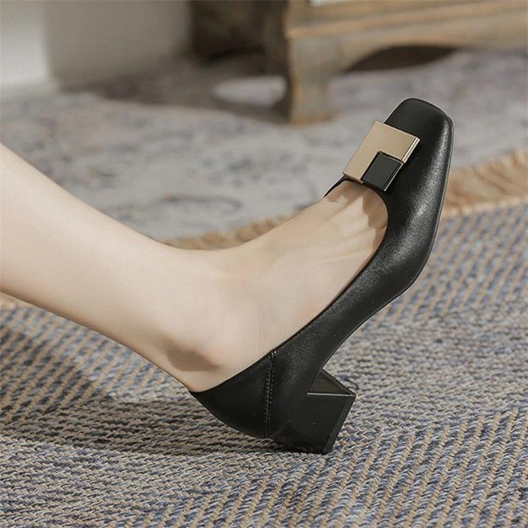 Genuine Soft Leather Dual Wearing Chunky Heels Anti-Fatigue Women's Shoes
