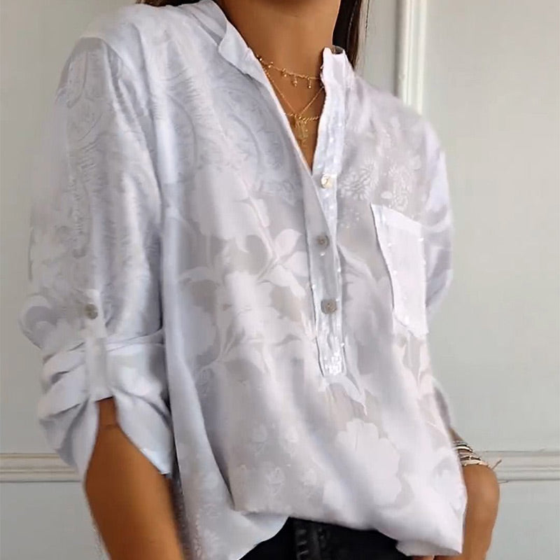 ??Limited Time Offer 49% OFF??Women's Casual Lapel Printed Top with Adjustable Sleeves