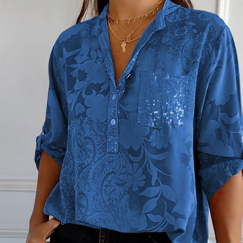 ??Limited Time Offer 49% OFF??Women's Casual Lapel Printed Top with Adjustable Sleeves