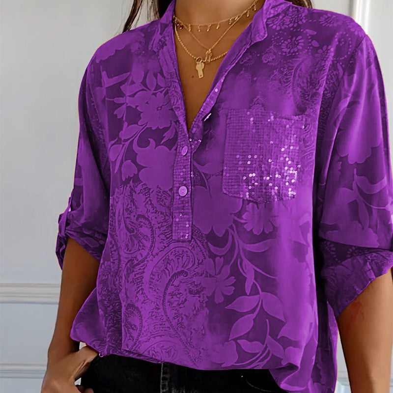 ??Limited Time Offer 49% OFF??Women's Casual Lapel Printed Top with Adjustable Sleeves