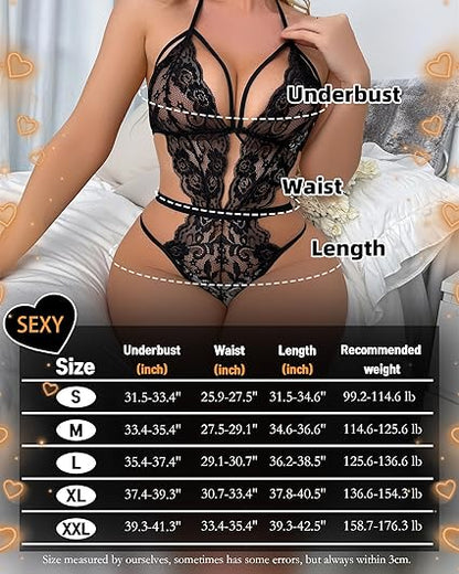 🔥HOT SALE 42% OFF🔥Sexy Women One-Piece Lingerie Teddy Hollow Out Floral Lace Bodysuit Deep V Cut Out Babydoll