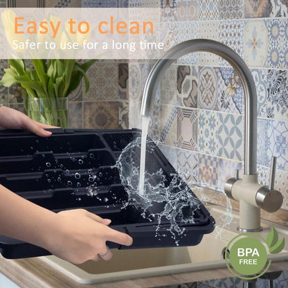 No More Wasted Drawer Space! Expandable silverware storage—stretches to fit big or small drawers. Keeps your silver utensils clean, organized, and ready to use. A must-have for tidy kitchens! 💥🍽️