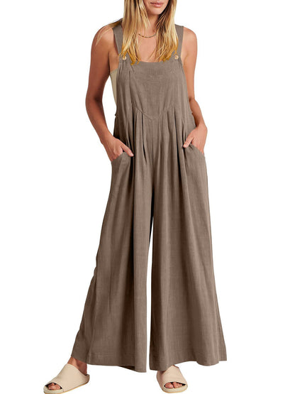 Women's Sleeveless Wide Leg Jumpsuit with Pockets