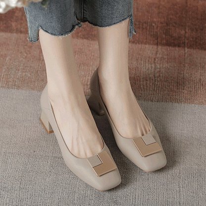 Genuine Soft Leather Dual Wearing Chunky Heels Anti-Fatigue Women's Shoes