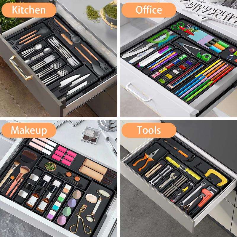 No More Wasted Drawer Space! Expandable silverware storage—stretches to fit big or small drawers. Keeps your silver utensils clean, organized, and ready to use. A must-have for tidy kitchens! 💥🍽️