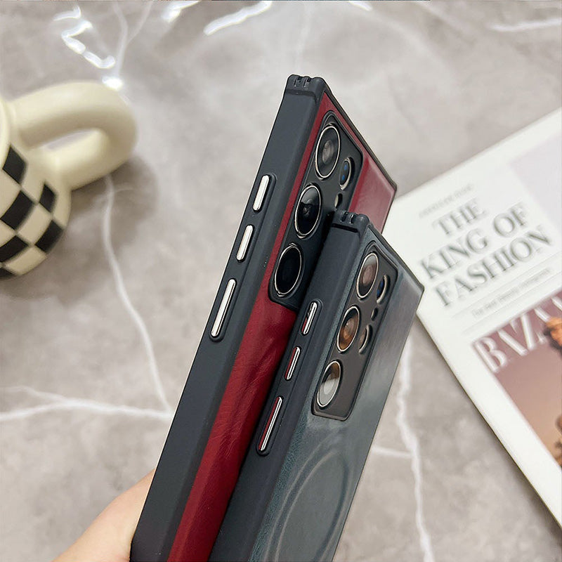 High-End All-Inclusive Magnetic Wireless Charging Leather Anti-Fall Phone Case For Samsung Galaxy