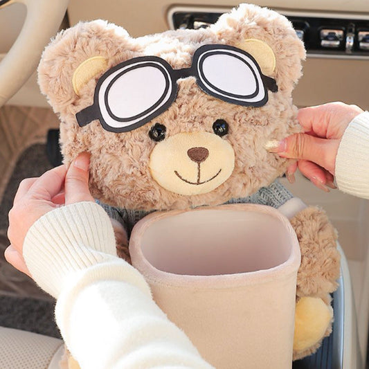 Cute Bear Plush Car Tissue Holder & Storage Bin